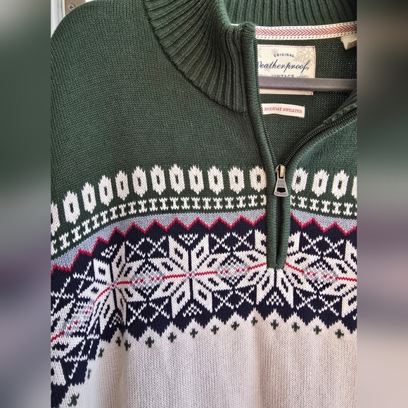 Weatherproof Nordic Green and Cream Zip Up Sweater Vintage - Picture 8 of 11